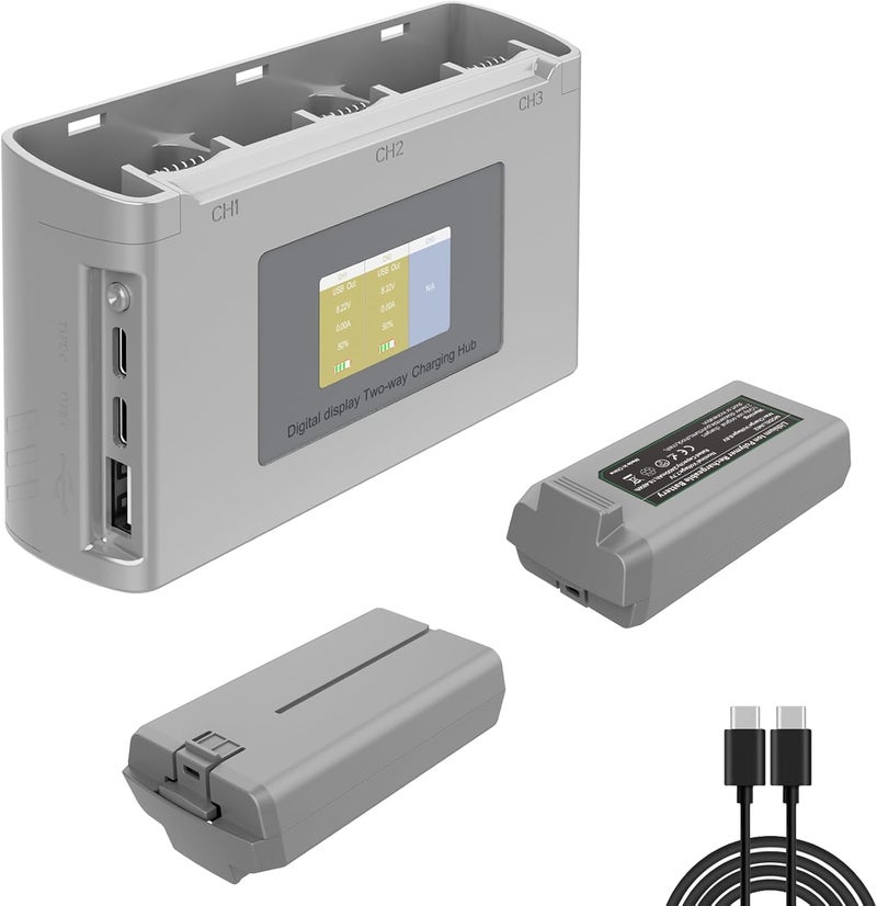 MVMOD Mini 4K/Mini 2 Battery 2Pack with Charging Station, Intelligent Batteries for DJI Mini SE with Display Two-Way Charging Hub, 2400mAh 7.7V 31Mins Flight Time Rechargeable Battery - Image 1